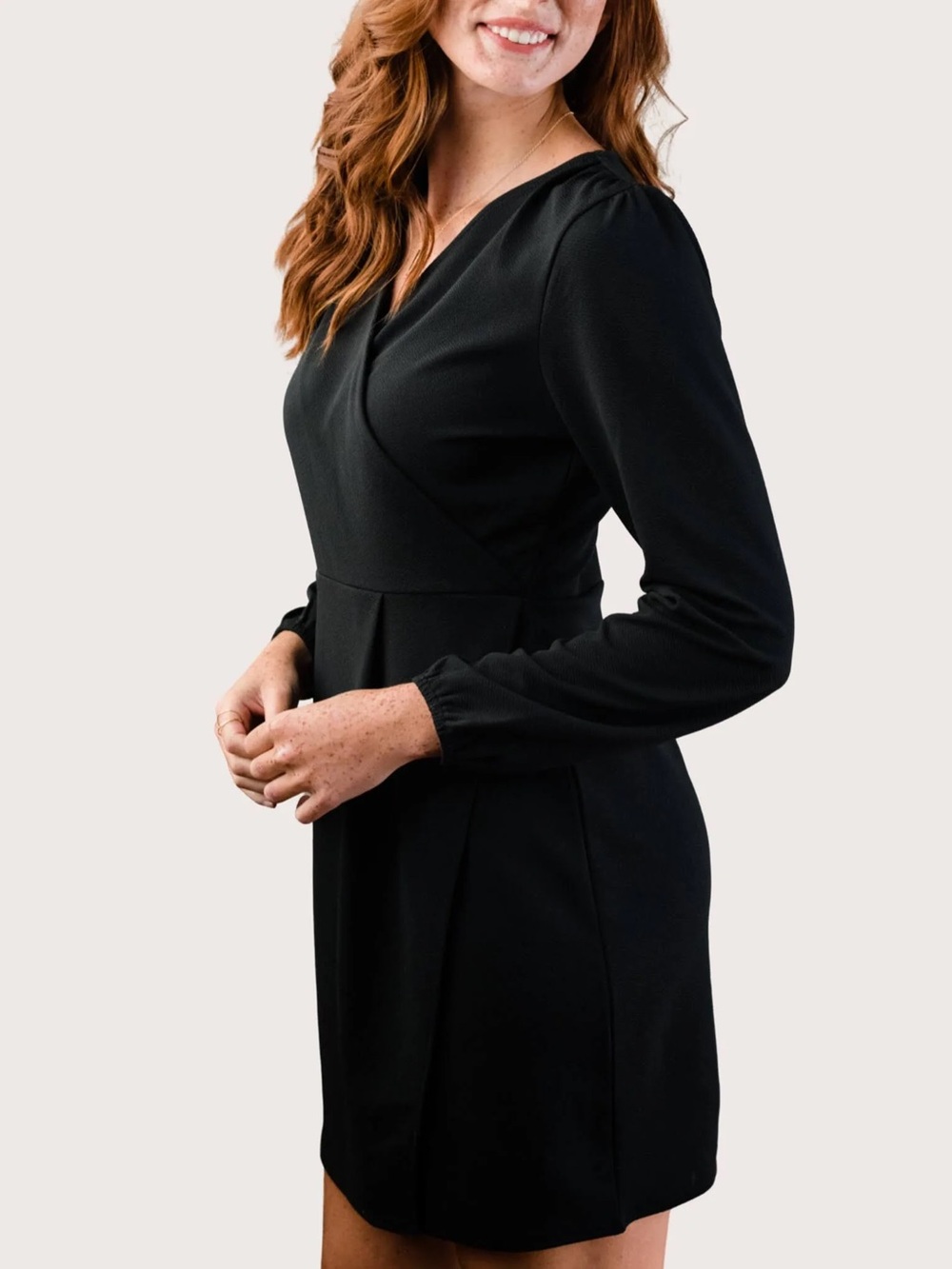 Able Black Long-Sleeve V-Neck Wrap Dress